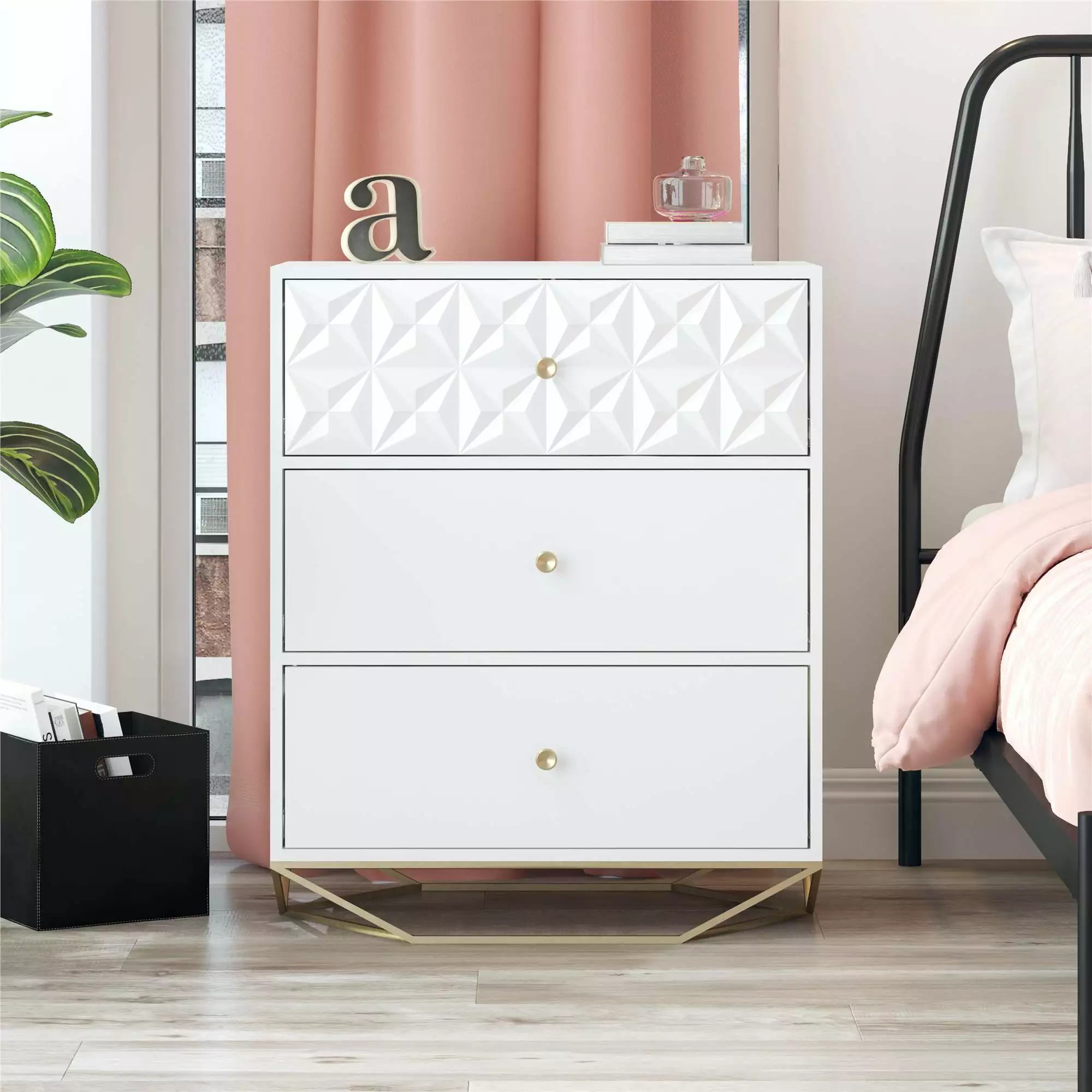 CosmoLiving Cosmopolitan Blair 3-Drawer White Dresser Bedroom