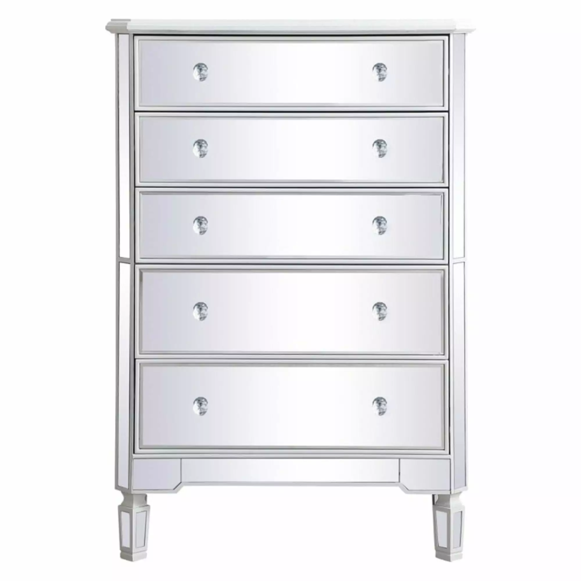 33 Inch Mirrored 5 Drawer Chest Antique White Bedroom Furniture Elegant Decor