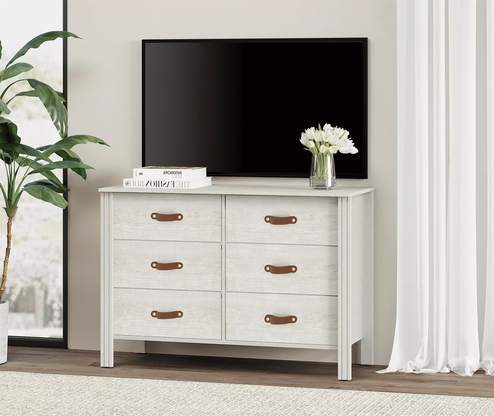 White Bedroom Dresser 6 Fabric Drawers Timeless Storage Cabinet Living Room FITUEYES