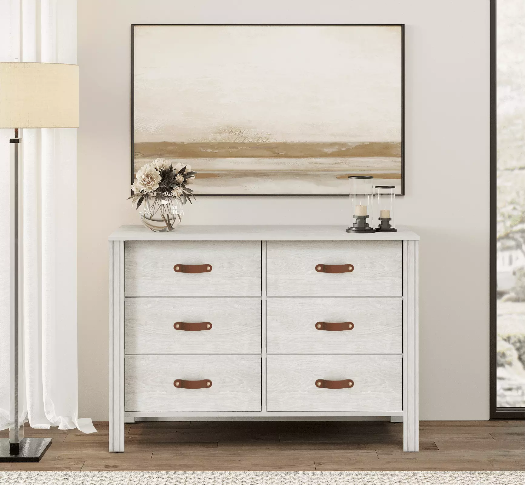 White Wood Dresser 6 Drawers Storage Cabinet Living Room or Hallway FITUEYES