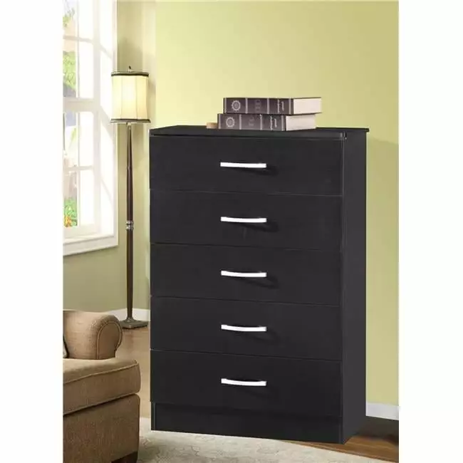 Hodedah 5 Drawer Chest - Compact Bedroom Storage Solution - Wooden Dresser