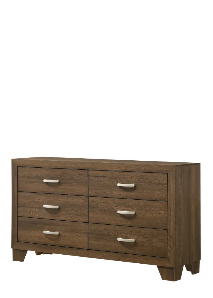 Miquell Oak Dresser - 6-Drawer Rustic Bedroom Furniture Oak Finish