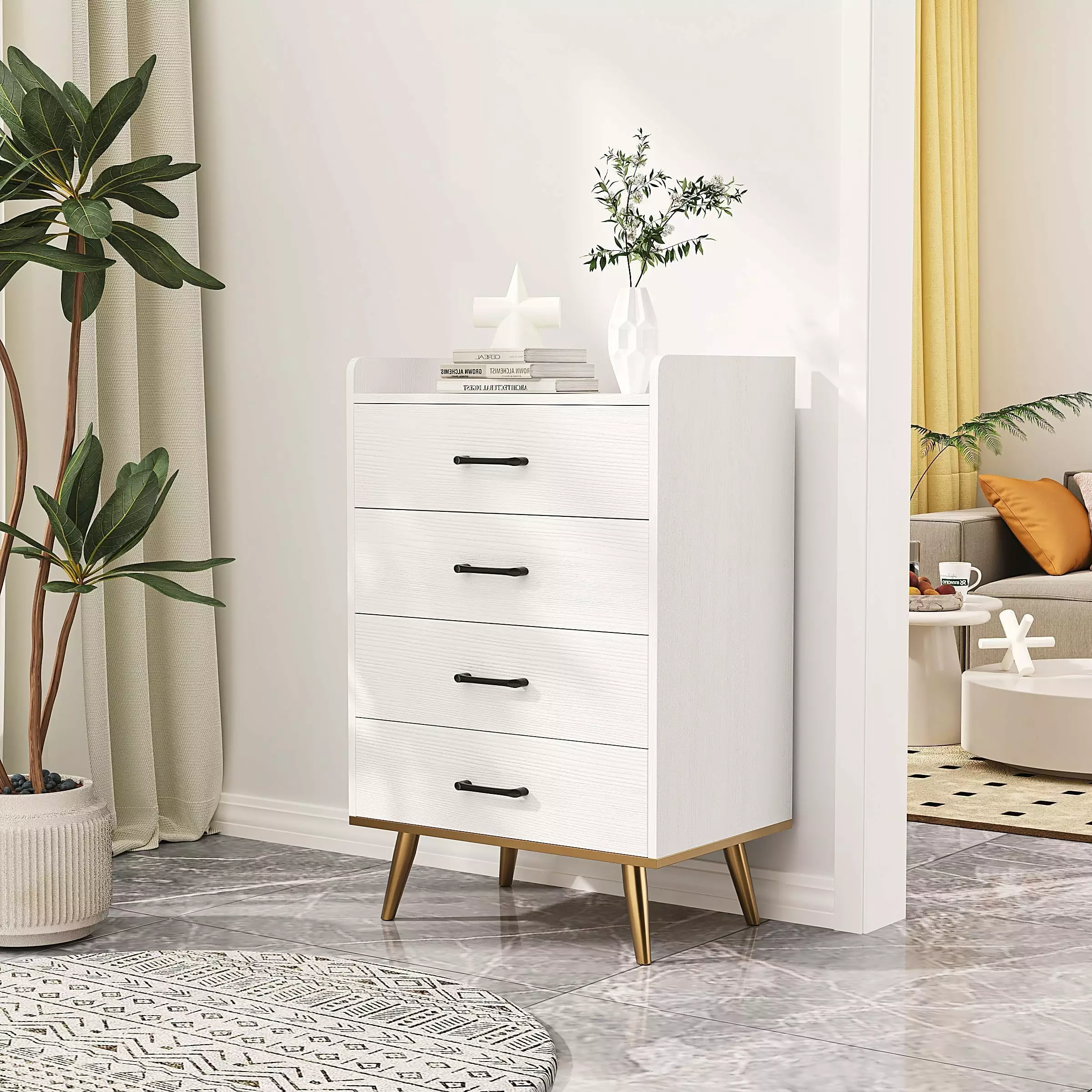 4-Drawer White Dresser Cabinet Bedroom or Living Room mlnshops