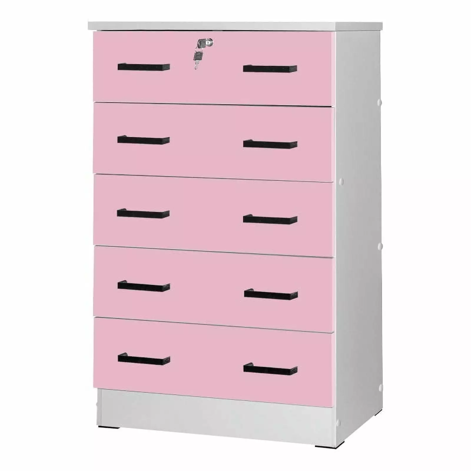 Pemberly Row 5 Drawer Chest - Wooden Dresser Lock Pink - Modern Bedroom Furniture