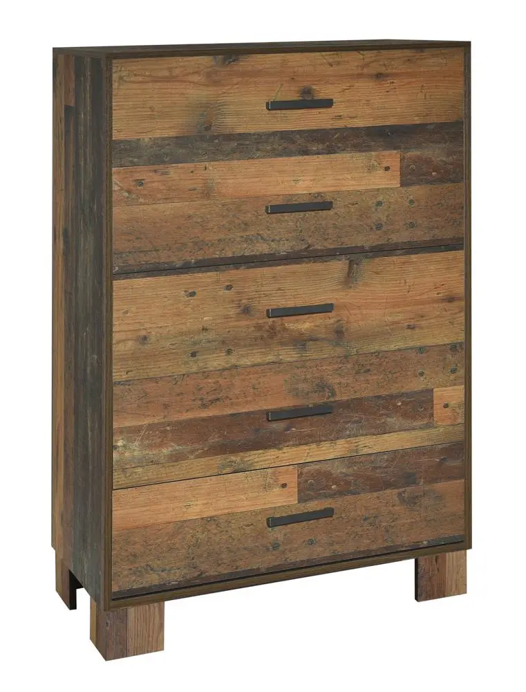 Sidney 5-Drawer Chest Rustic Pine Wood Storage Dresser