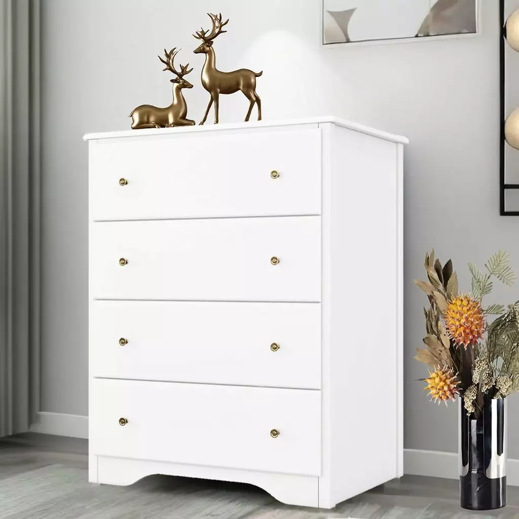 Vebreda Modern 4-Drawer White Chest Dresser Bedroom
