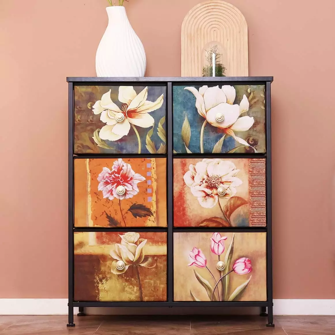 6 Drawer Dresser Bedroom - Fabric Drawers Wood Top Walmokid