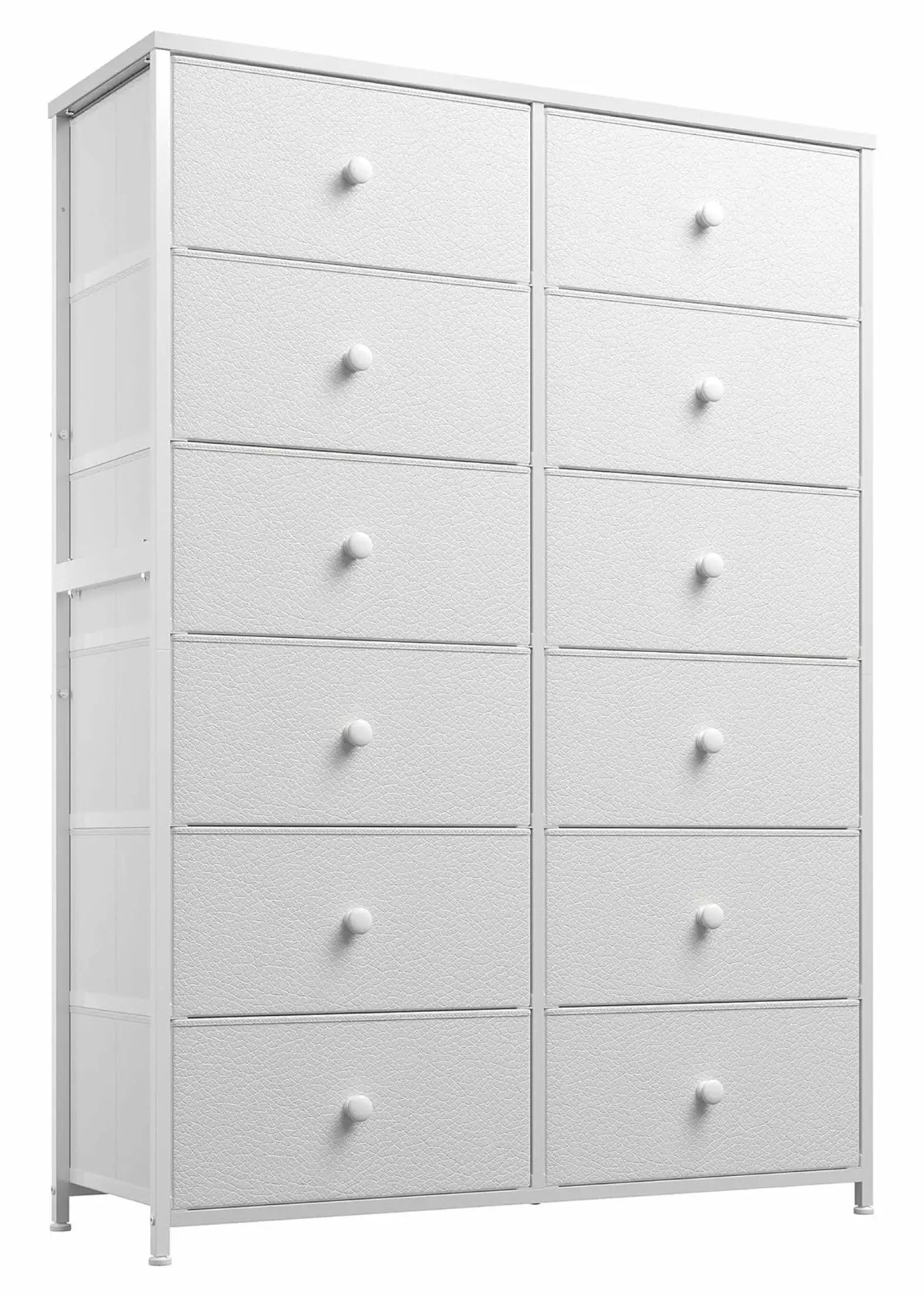 Zengpin White 12-Drawer Tall Fabric Dresser Wood Top and Metal Frame Bedroom