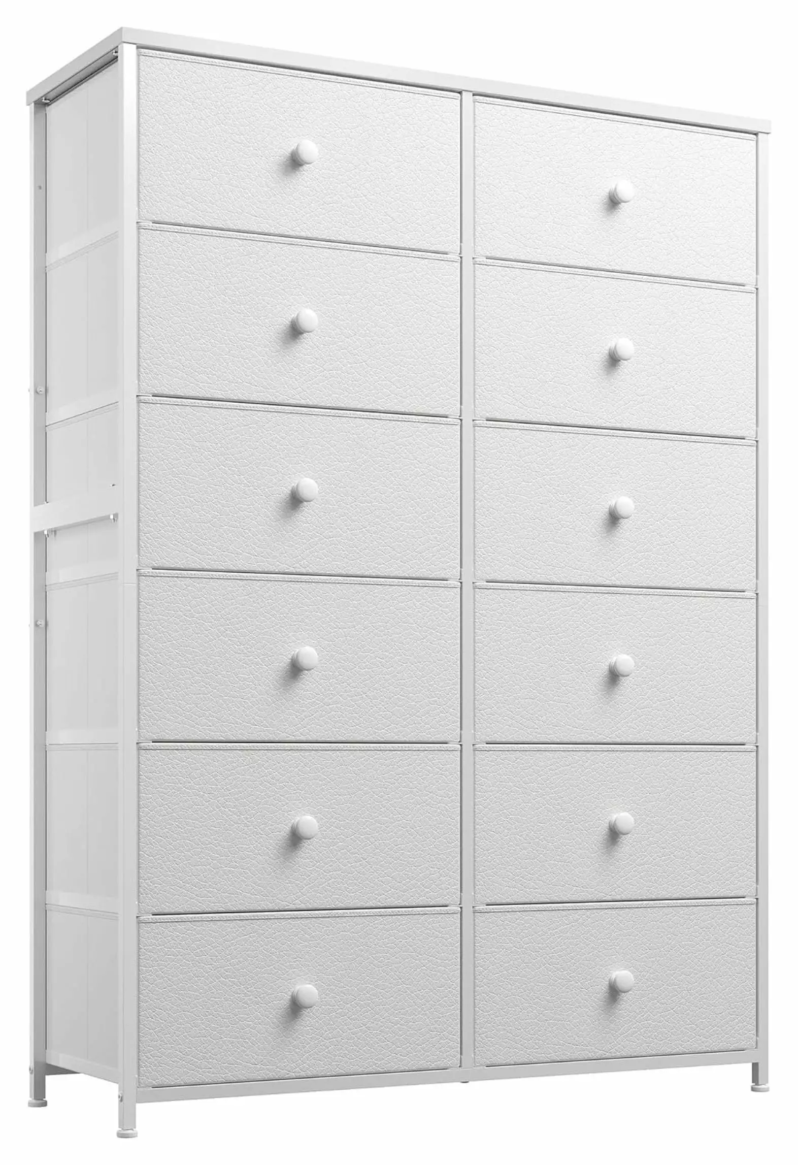 ZHAOTONG White 12-Drawer Tall Fabric Dresser Wood Top and Metal Frame Bedroom