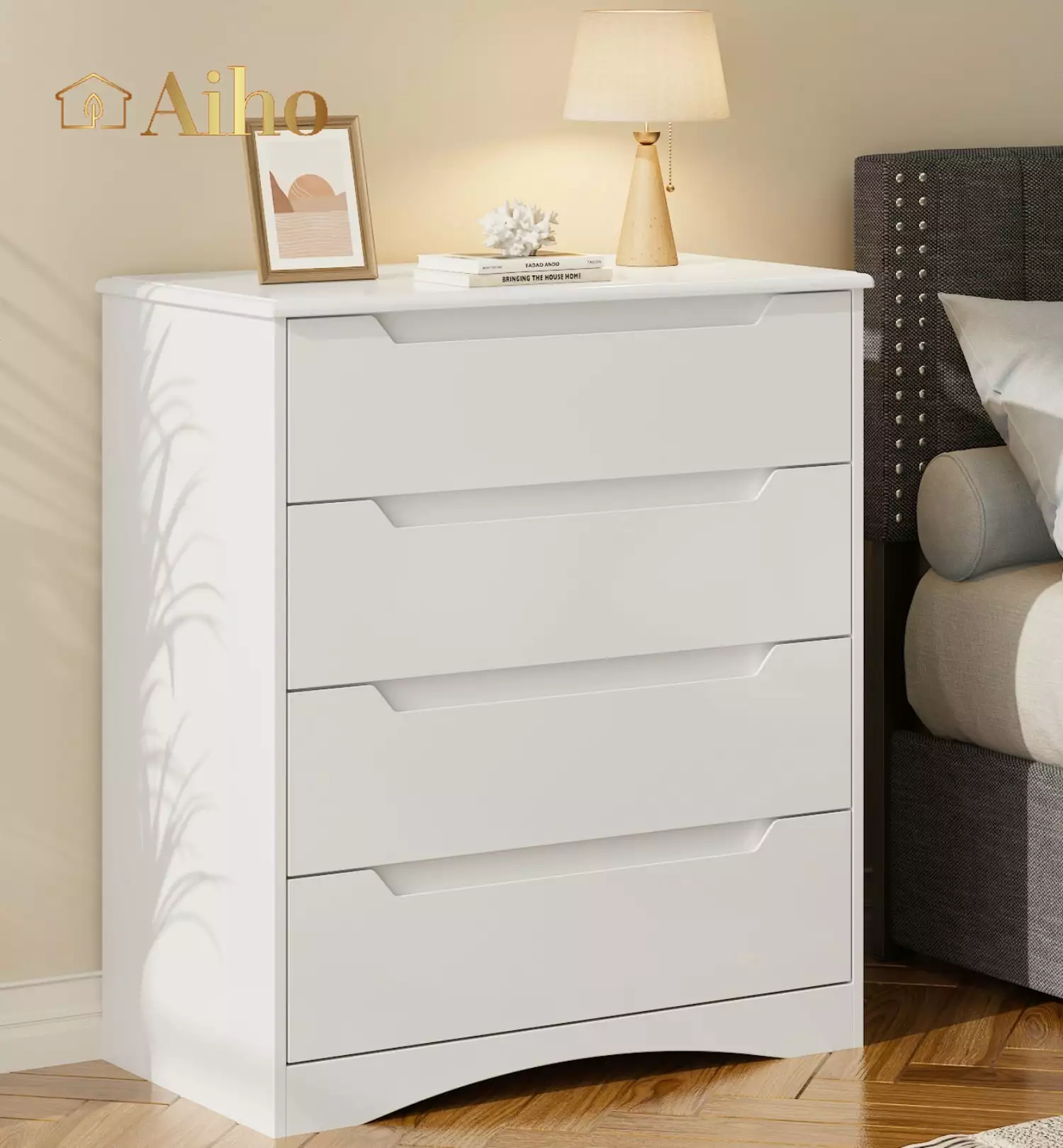 Aiho 32 Inch 4 Drawer Dresser Living Room Bedroom and Den White