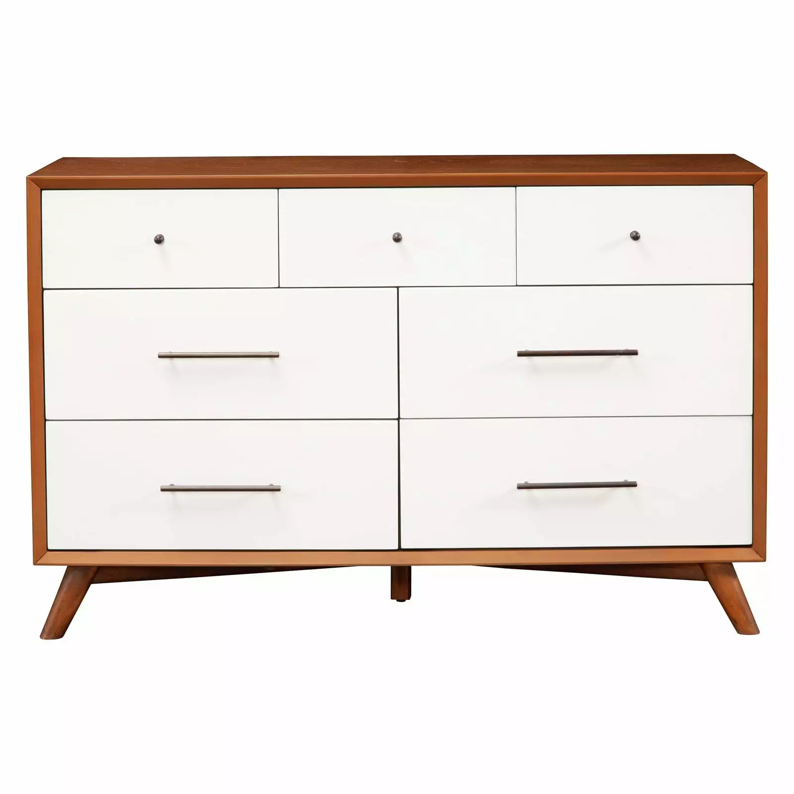 Alpine Furniture Flynn 7 Drawer Two Tone Wood Dresser Acorn-White
