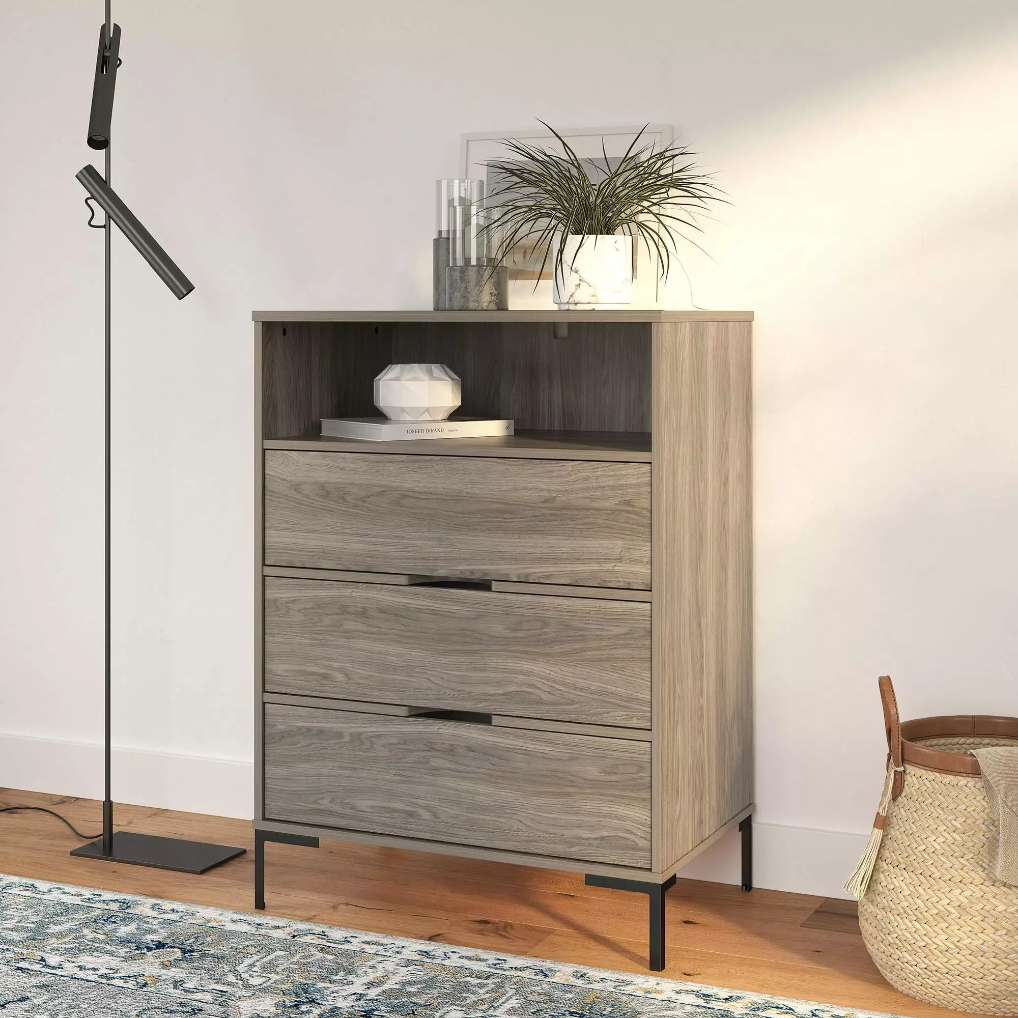 Ameriwood Home Tall 3 Drawer 1 Cubby Dresser Weathered Oak