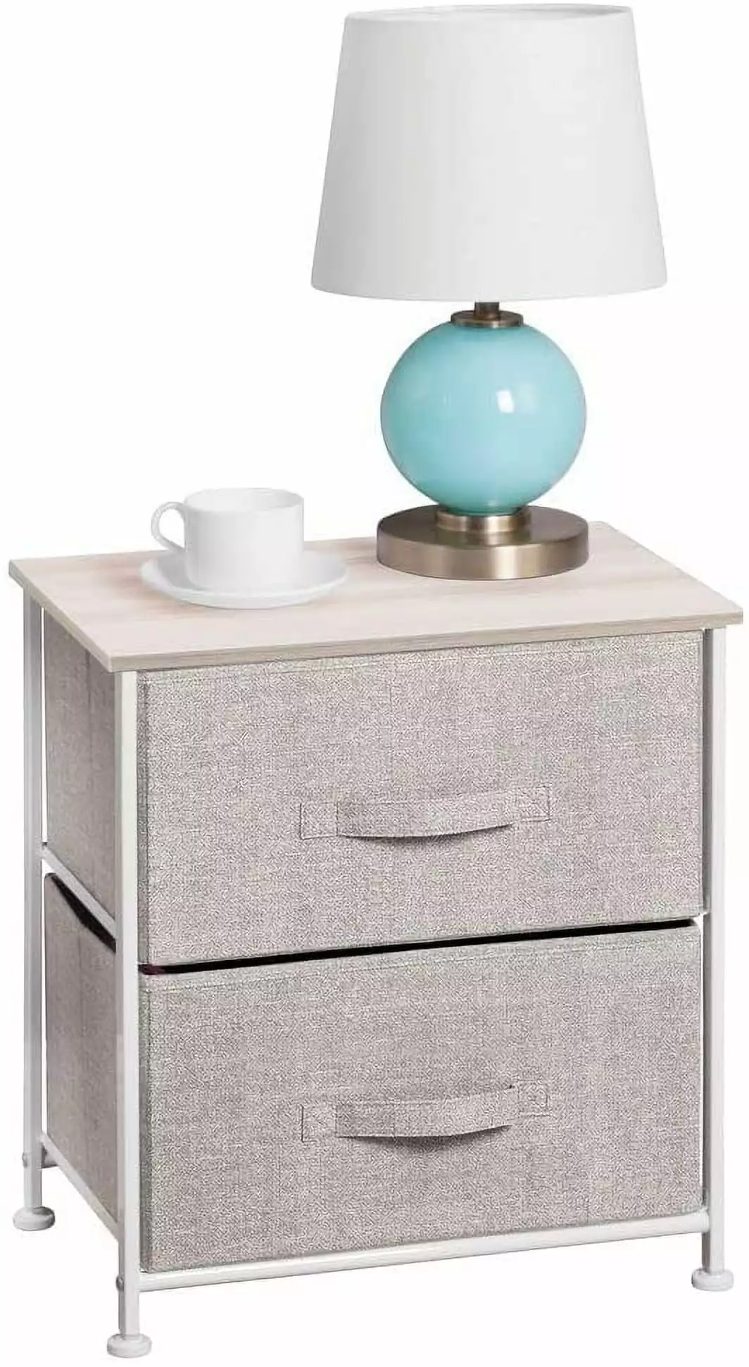 Storage Dresser End Side Table Night Stand 2 Drawer Removable Fabric Bins Bedroom Office Living Room Closet Linen Tan Natu...