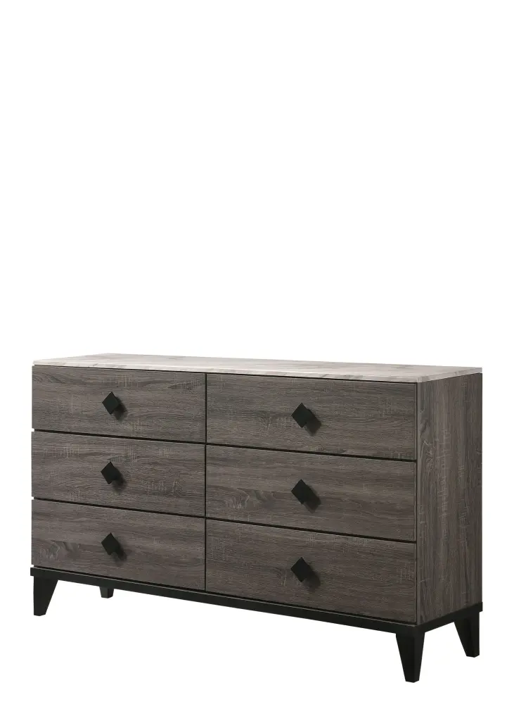 Avantika Faux Marble & Rustic Gray Oak Dresser - Stylish Bedroom Storage