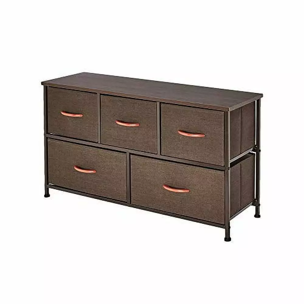AZ L1 Life Concept 5-Drawer Fabric Dresser, Storage Tower Wood Top and Sturdy Steel Frame, Coffee AZL1 Life Concept