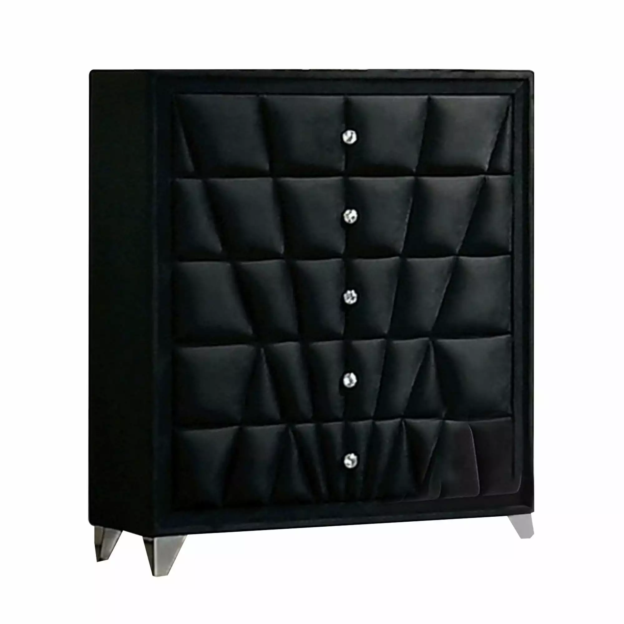 Benjara Ino Tall Dresser Chest Velvet Upholstery Art Deco Style Black