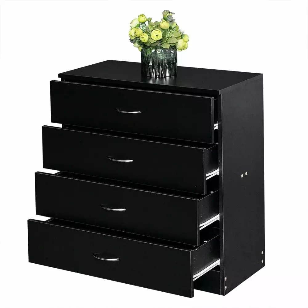Heavy Duty 4-Drawer Wood Chest Drawers - Modern Storage Bedroom Chest Kids Room - Black Best Home