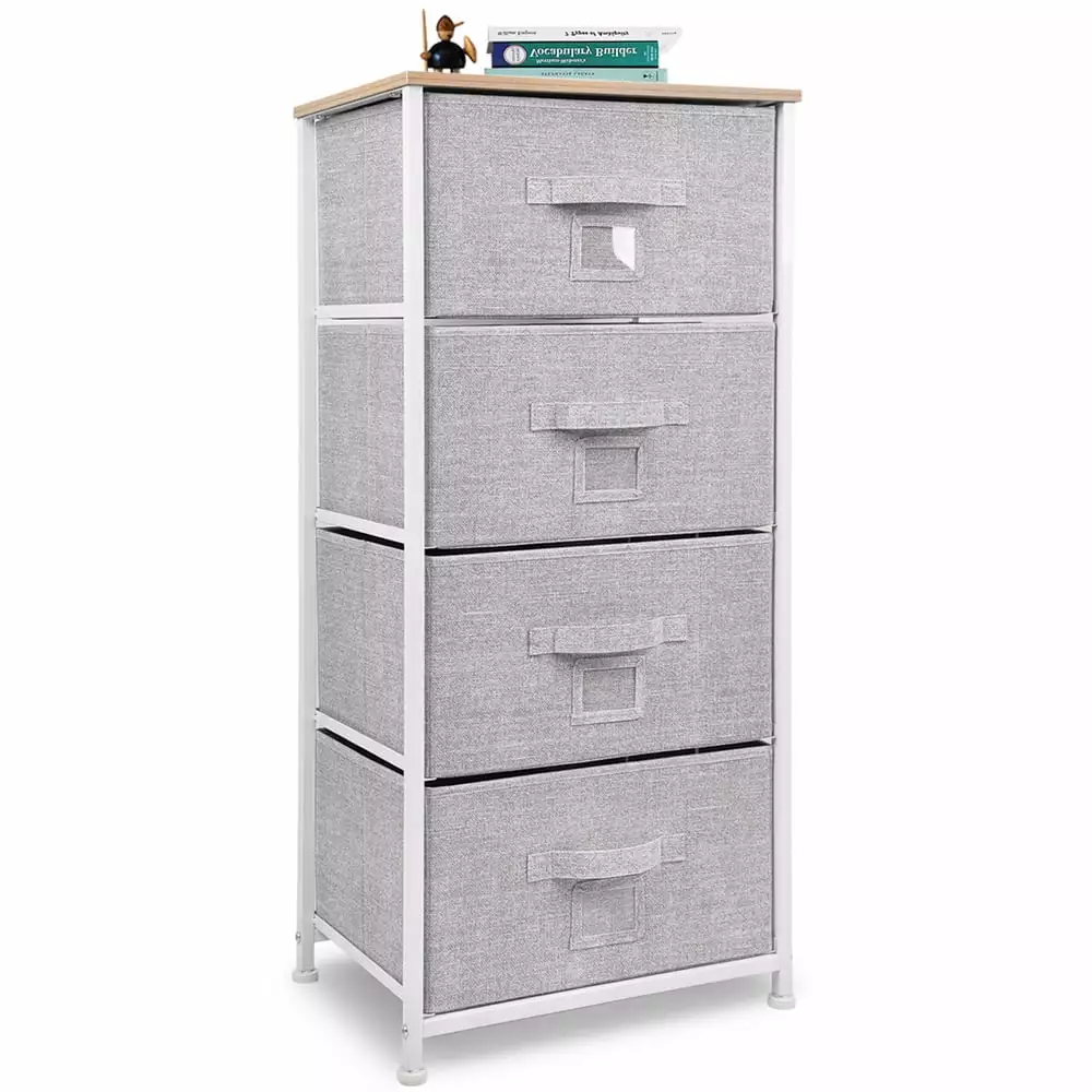 Bigroof 4-Drawer Fabric Storage Tower Wooden Top - Dresser Bedroom or Living Room