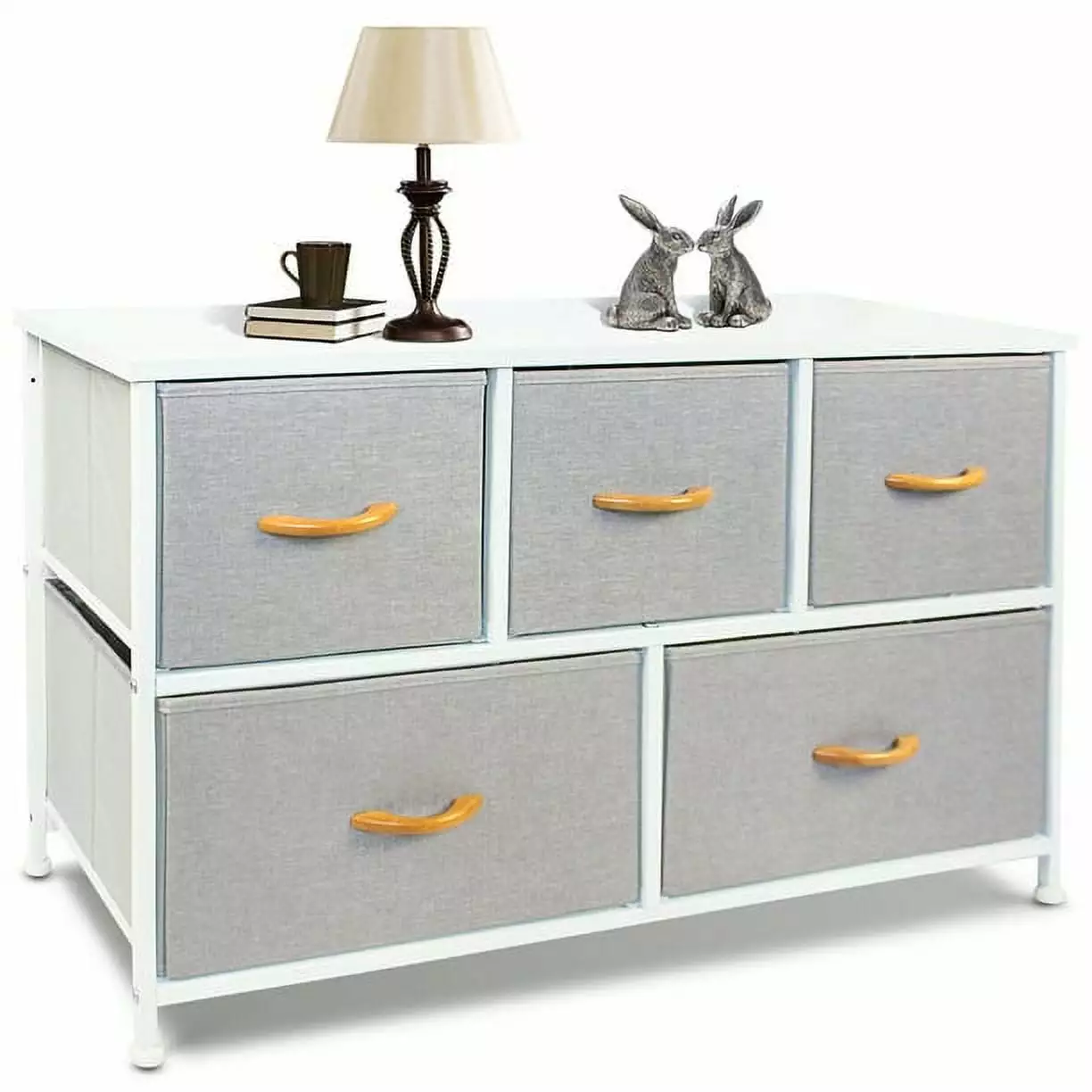 Bigroof 5-Drawer Kids Dresser Fabric Bins Light Gray Storage Organizer Bedroom Closet Nursery