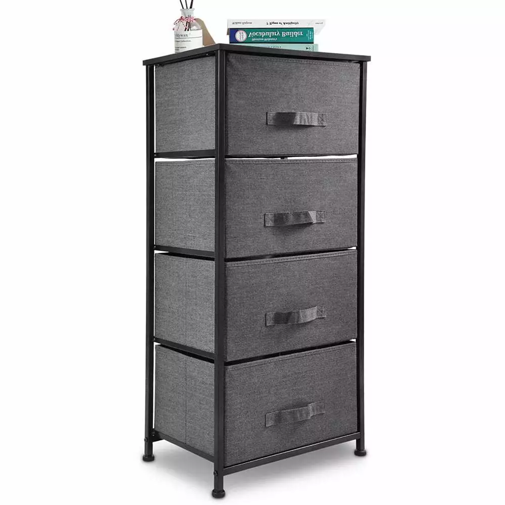 Bigroof Tall Dresser Bedroom 4 Drawers Fabric Storage Tower Steel Frame Wood Top Closet Entryway