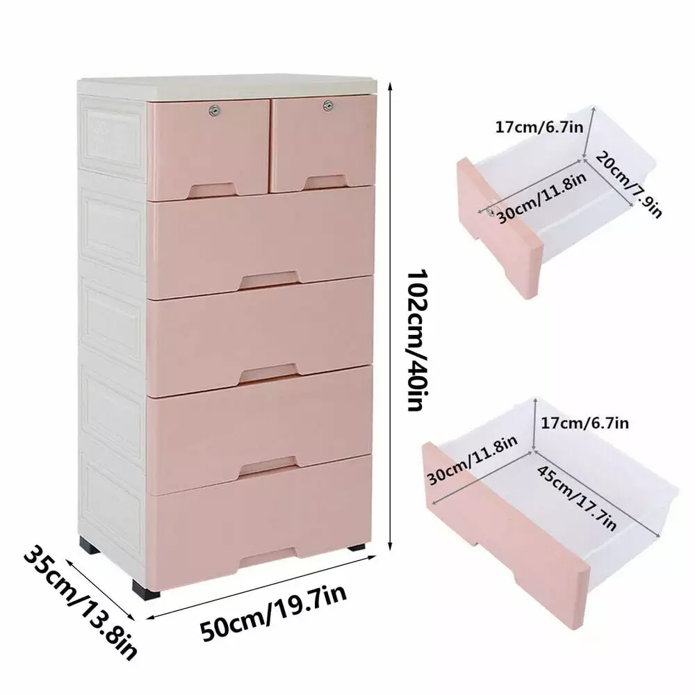 6 Drawer Plastic Dresser Furniture Bedroom Clothes Organizer Chest Storage Cabinet Pink BloomVivid