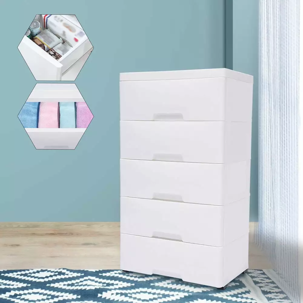 White Storage Cabinet Dresser Clothes Shelf Arranger 5 Stackable Drawers PP BloomVivid