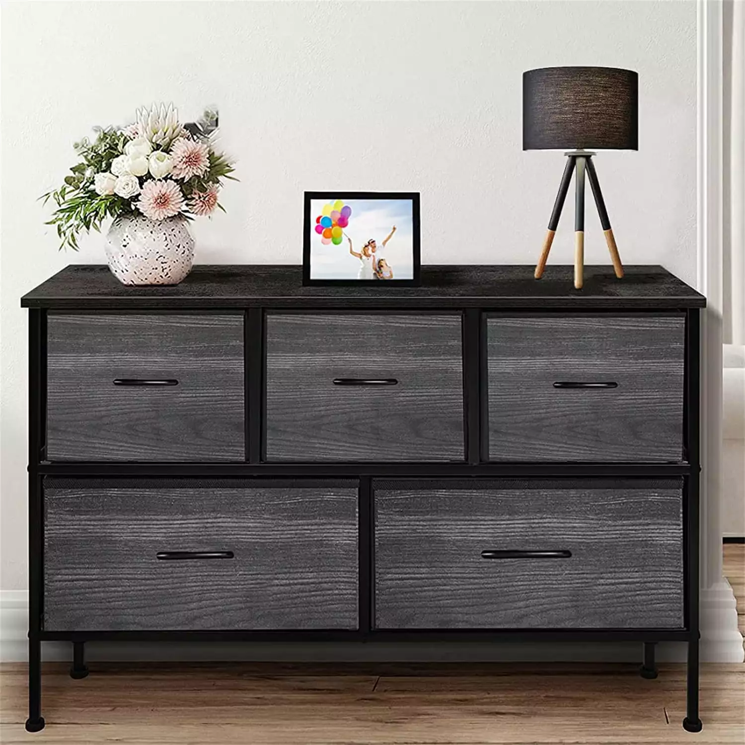 5-Drawer Fabric Dresser 21''H x 40''L x 12''W - Storage Arranger Unit Closet, Living Room, Entryway Brightshow