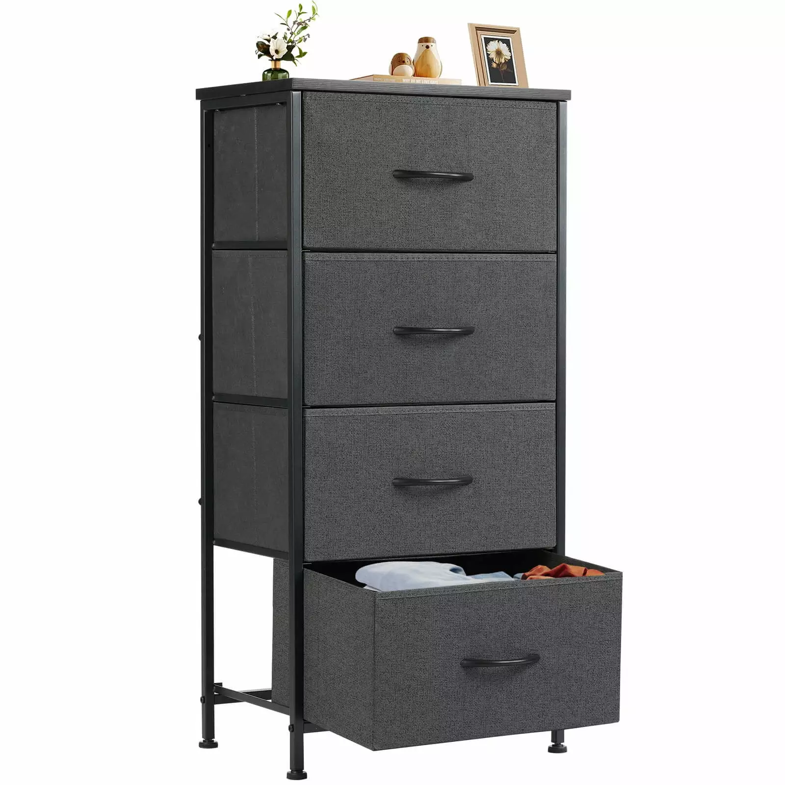4-Drawer Dresser Chest - Metal Frame and Wood Top Storage Cabinet BZH