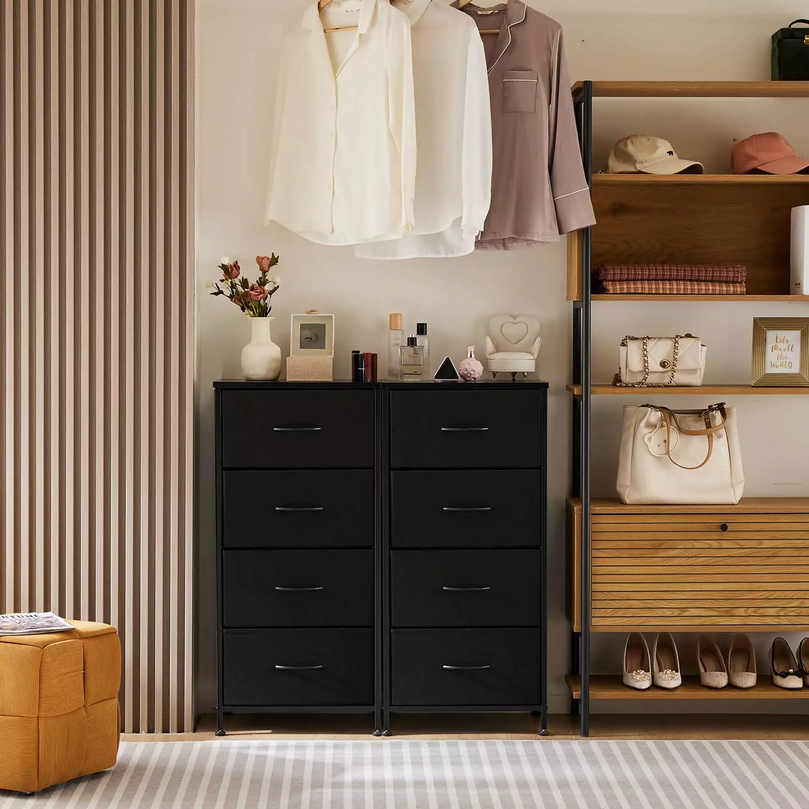 CoSoTower 4 Drawer Dresser Chest Metal Frame and Wood Top Black