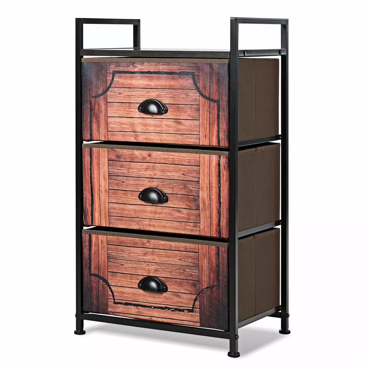 Costway 3-Drawer Fabric Dresser Storage Tower Nightstand Sturdy Steel Frame Closet