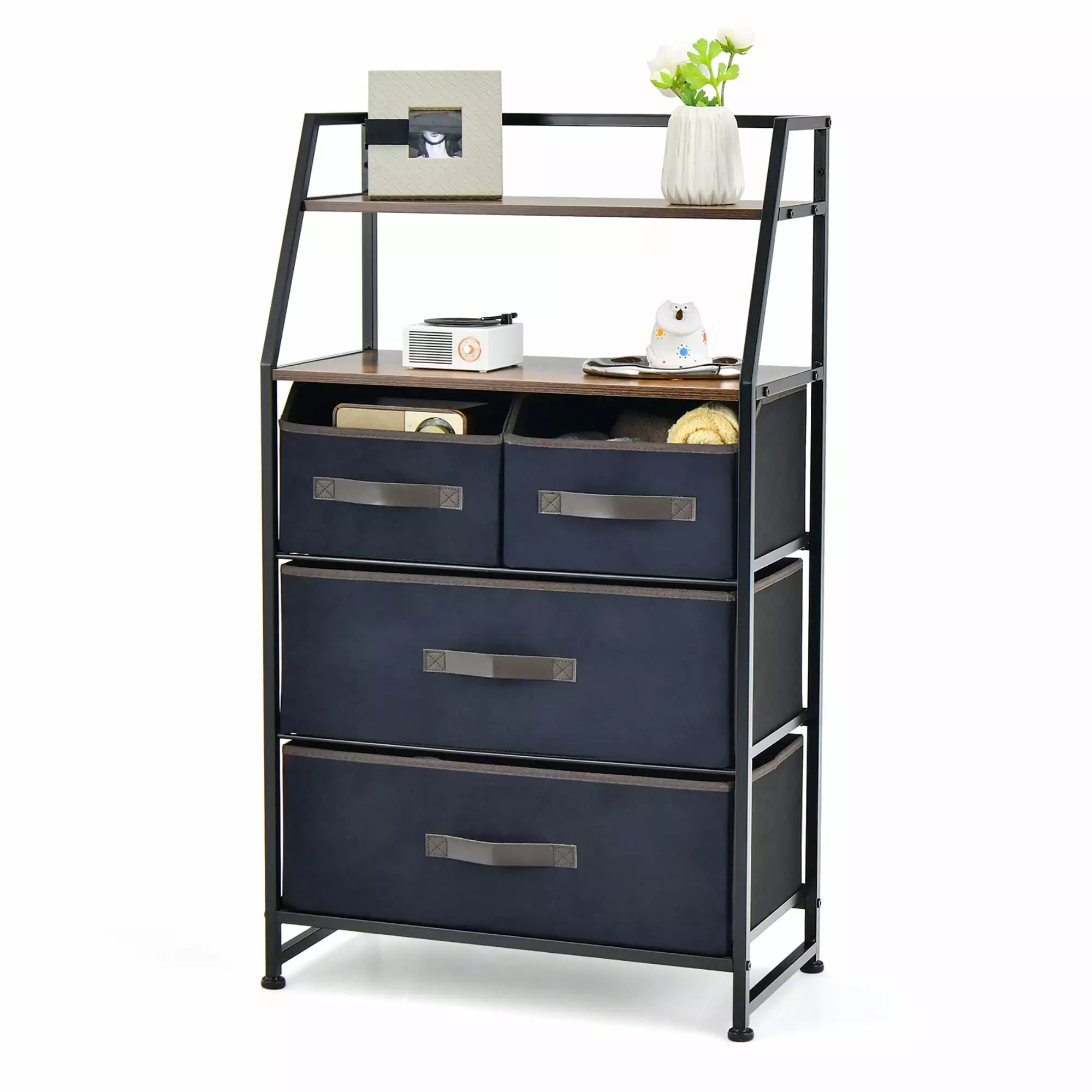 Costway 4-Drawer Dresser Organizer Closet Storage Cabinet Shelves Foldable Drawers