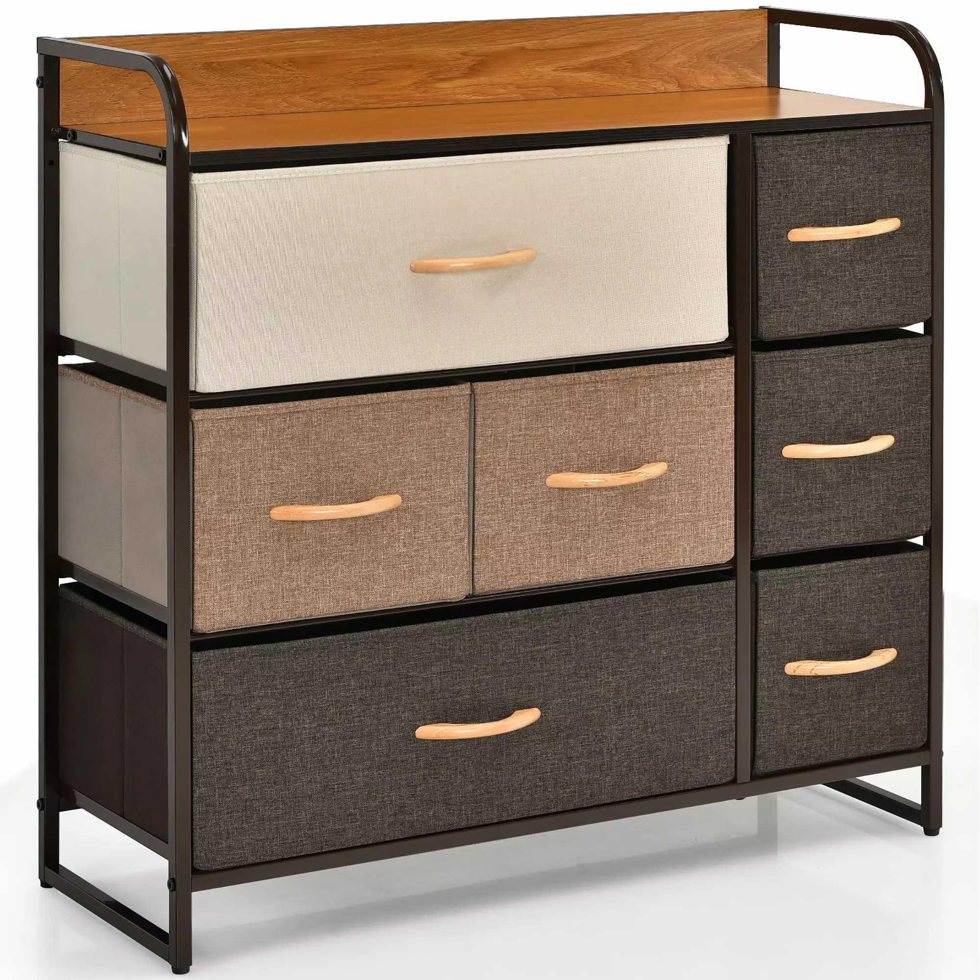 Costway 7-Drawer Dresser Storage 3-Tier Arranger Tower Steel Frame and Wooden Top