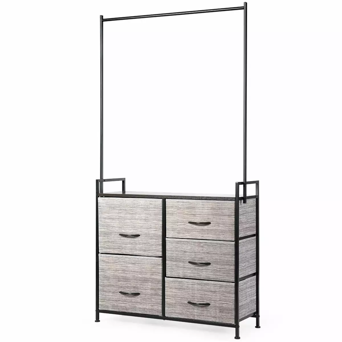 Costway 5 Drawer Fabric Dresser Hanger Metal Frame and Wooden Top Storage Closet Organizer