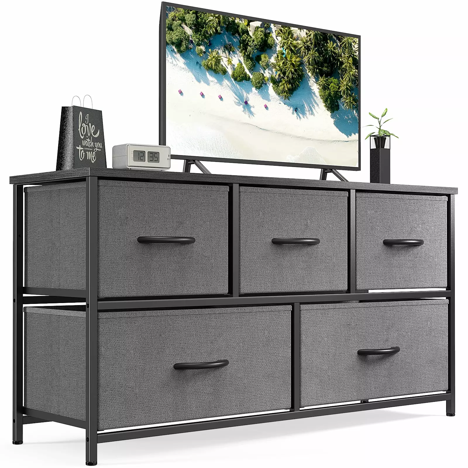 DeeHome Sweetcrispy 5-Drawer Dresser, Fabric Storage Tower Fabric Bins, Bedroom Chest
