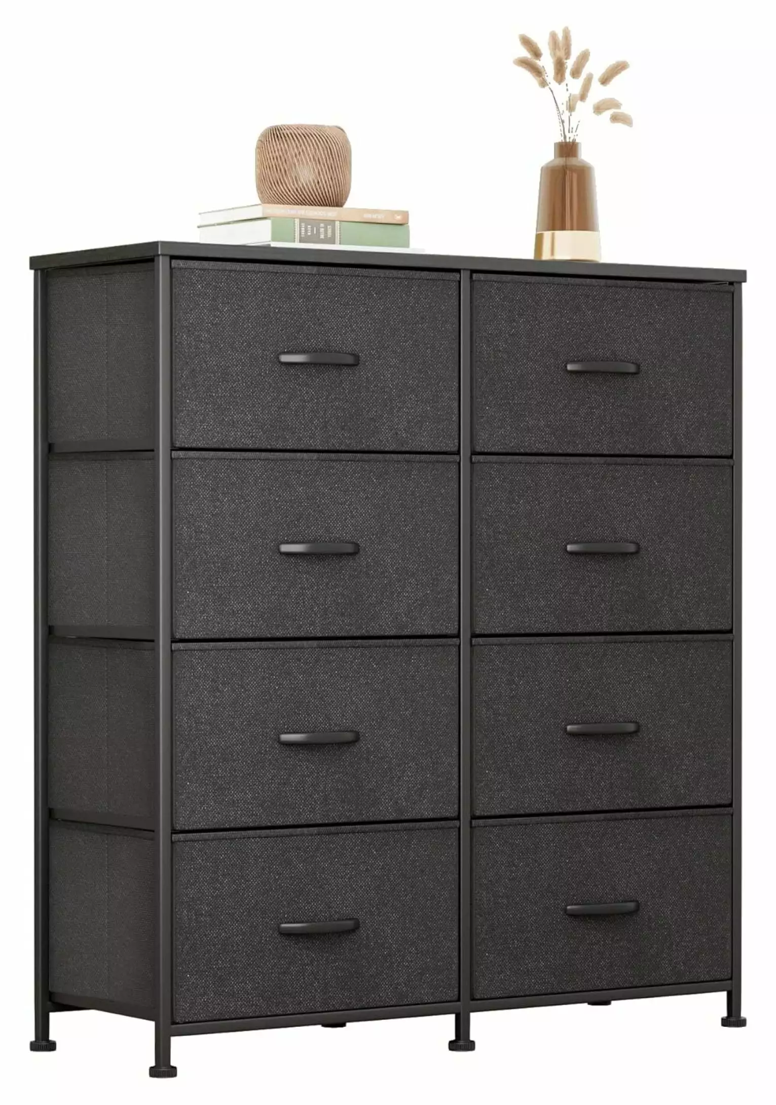 Deng rui 8 Drawer Fabric Dresser Bedroom - Wide Tall Storage Arranger Unit Fabric Bins Closet Living Room Hallway Black