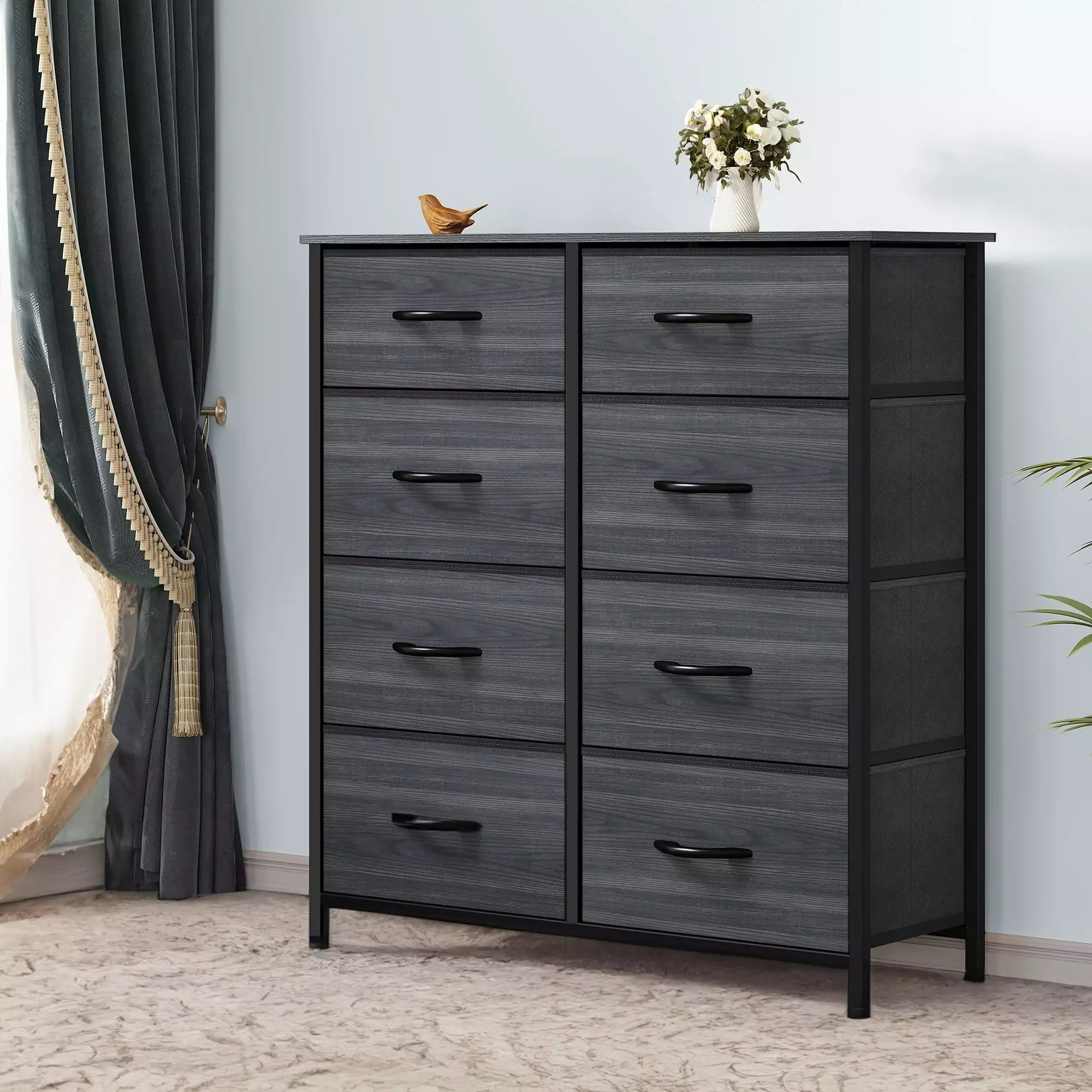 Dextrus 8-Drawer Tall Dresser Bedroom Storage Tower Fabric Bins Steel Frame