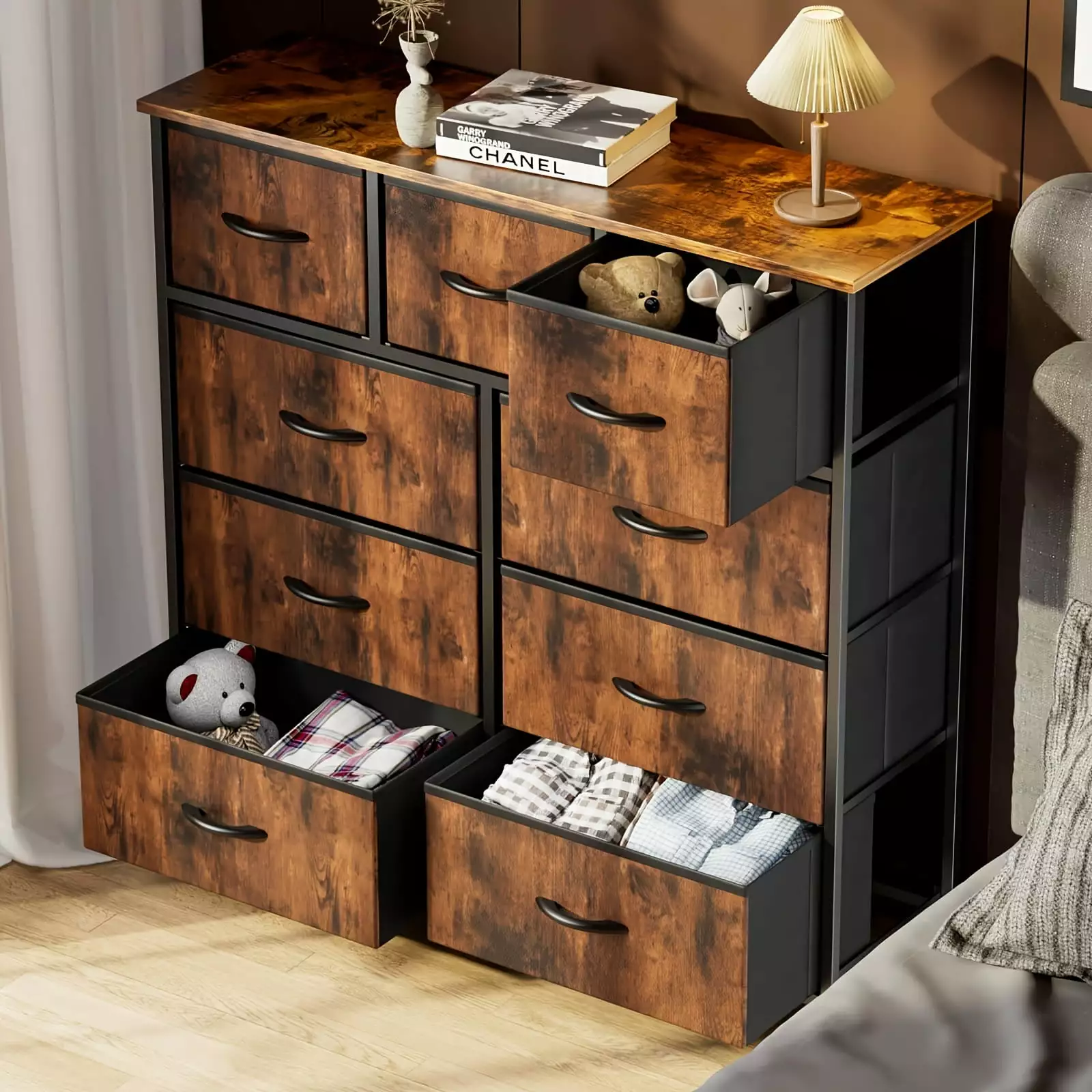 9 Drawers Dresser Fabric Storage Tower Arranger Unit Bedroom Living Room Hallway Closet Nursery