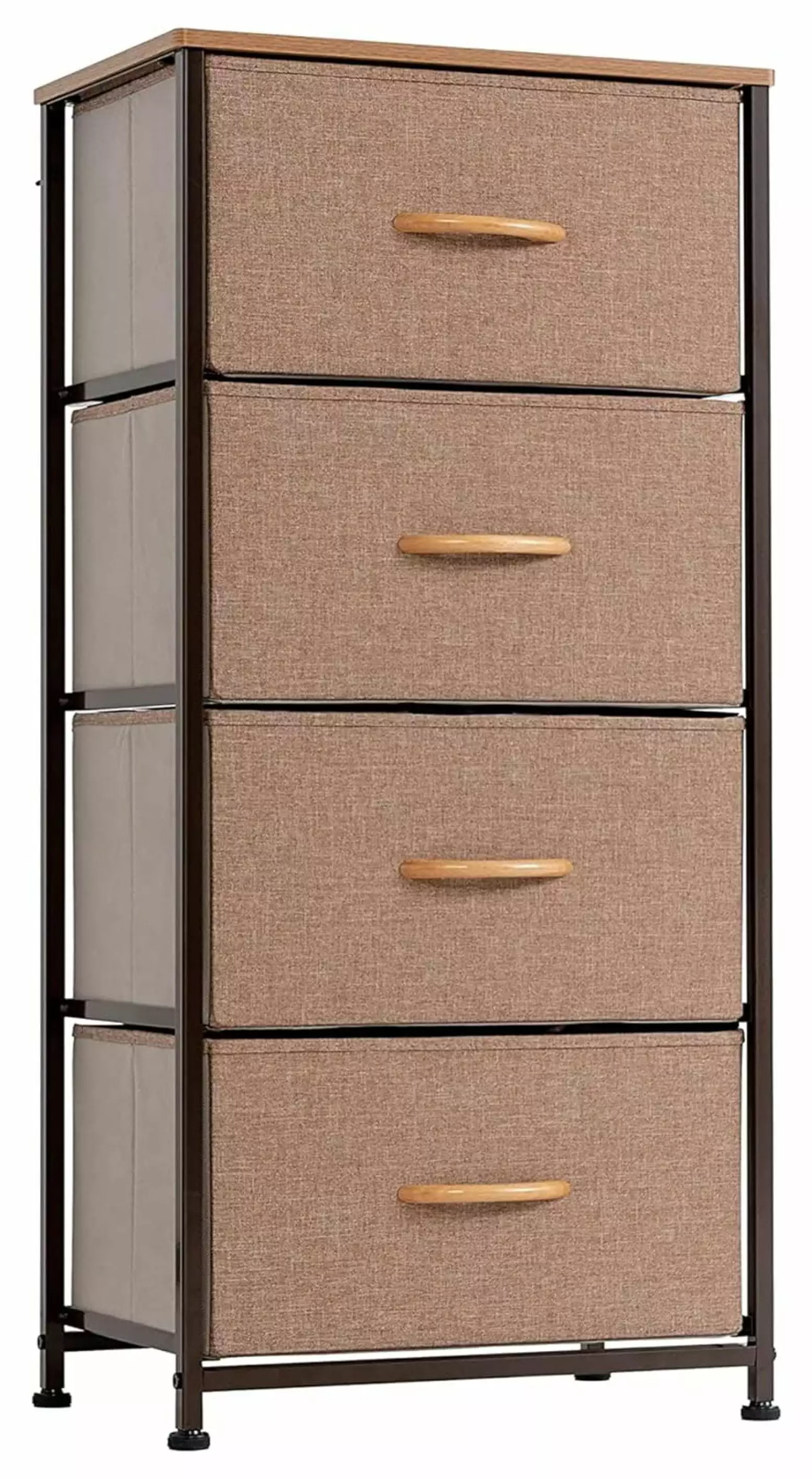 Drevy Vertical Dresser Storage Tower Steel Frame and Wood Top 4 Drawers Camel