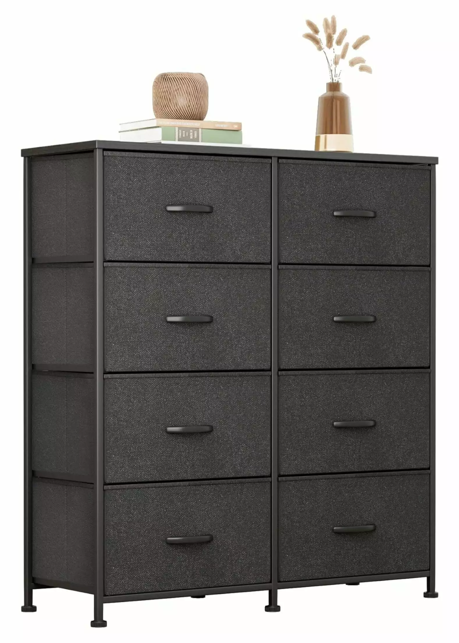 DyGTyX 8-Drawer Fabric Dresser Bedroom Wide Chest Drawers Tall Storage Unit Fabric Bins Black