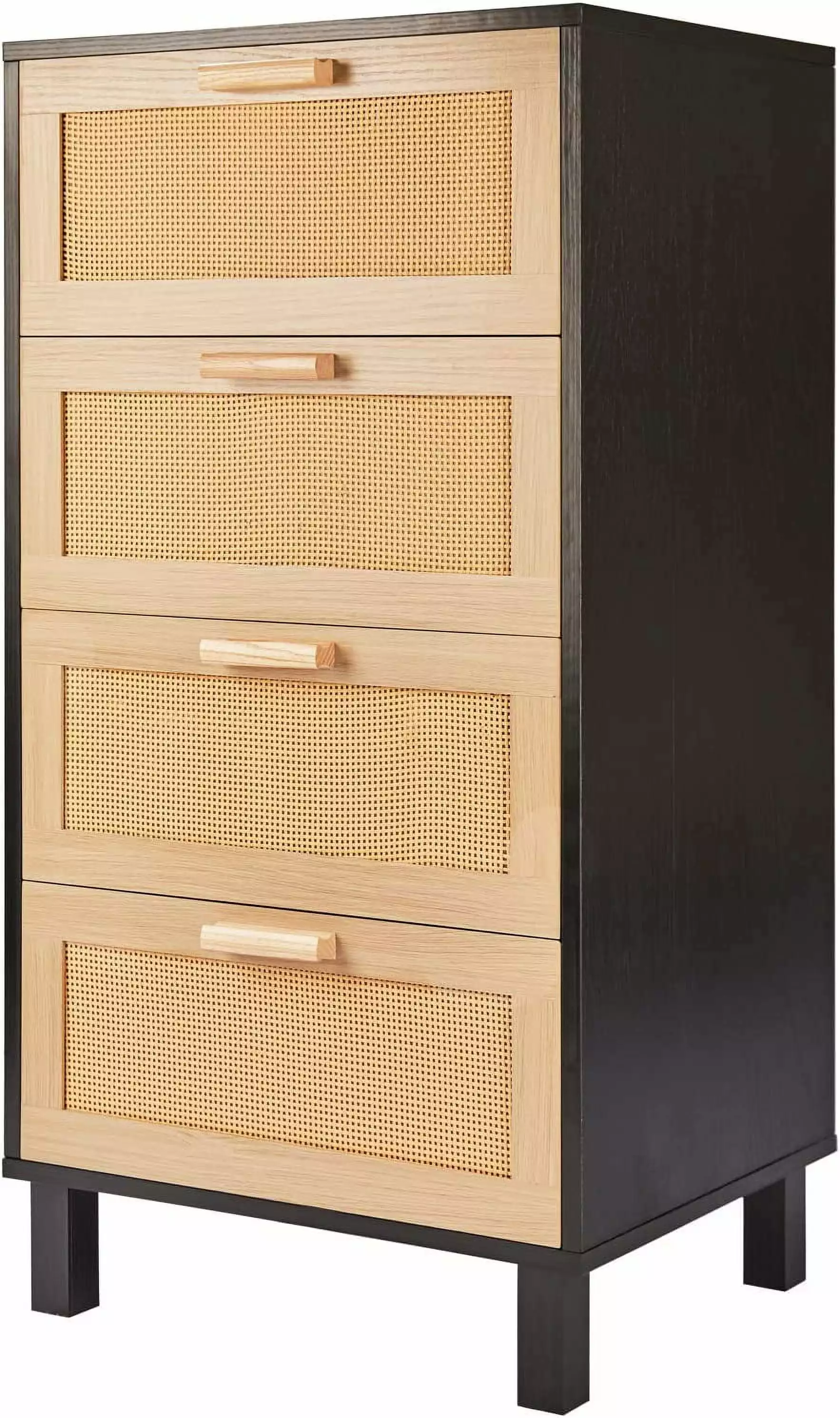 4 Drawer Dresser Bedroom Rattan Chest Drawers Tall Bedside Storage Dresser Black Oak DZX