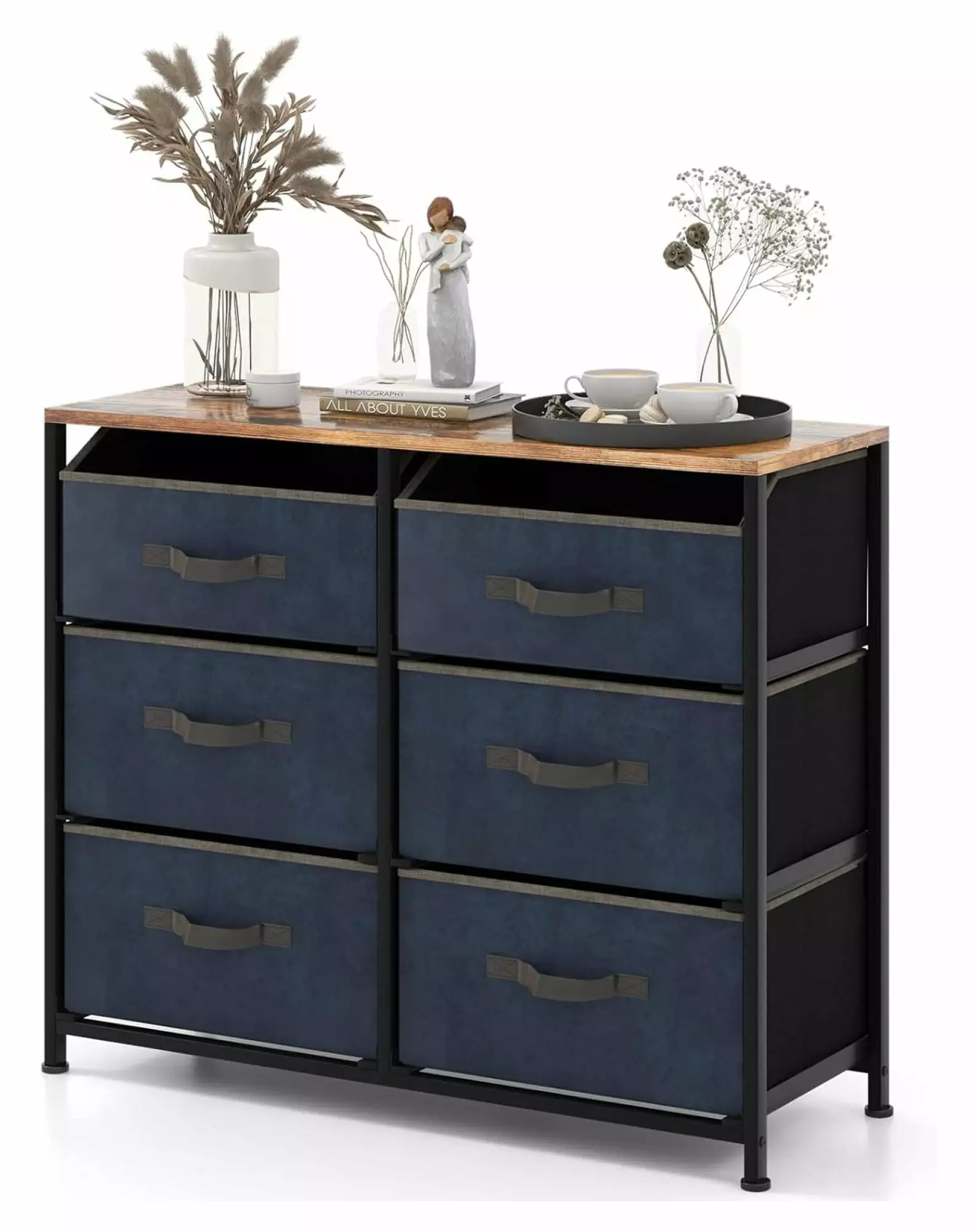 Exlonjet 6 Drawer Dresser Bedroom Removable Foldable Drawers and Metal Frame