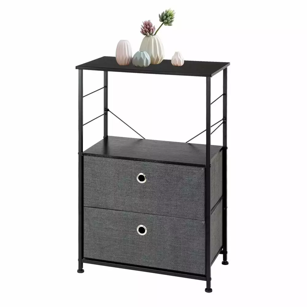 SamyoHome 2-Drawer Dresser Storage Tower Gray Sturdy Steel Frame Fabric Bins FCH