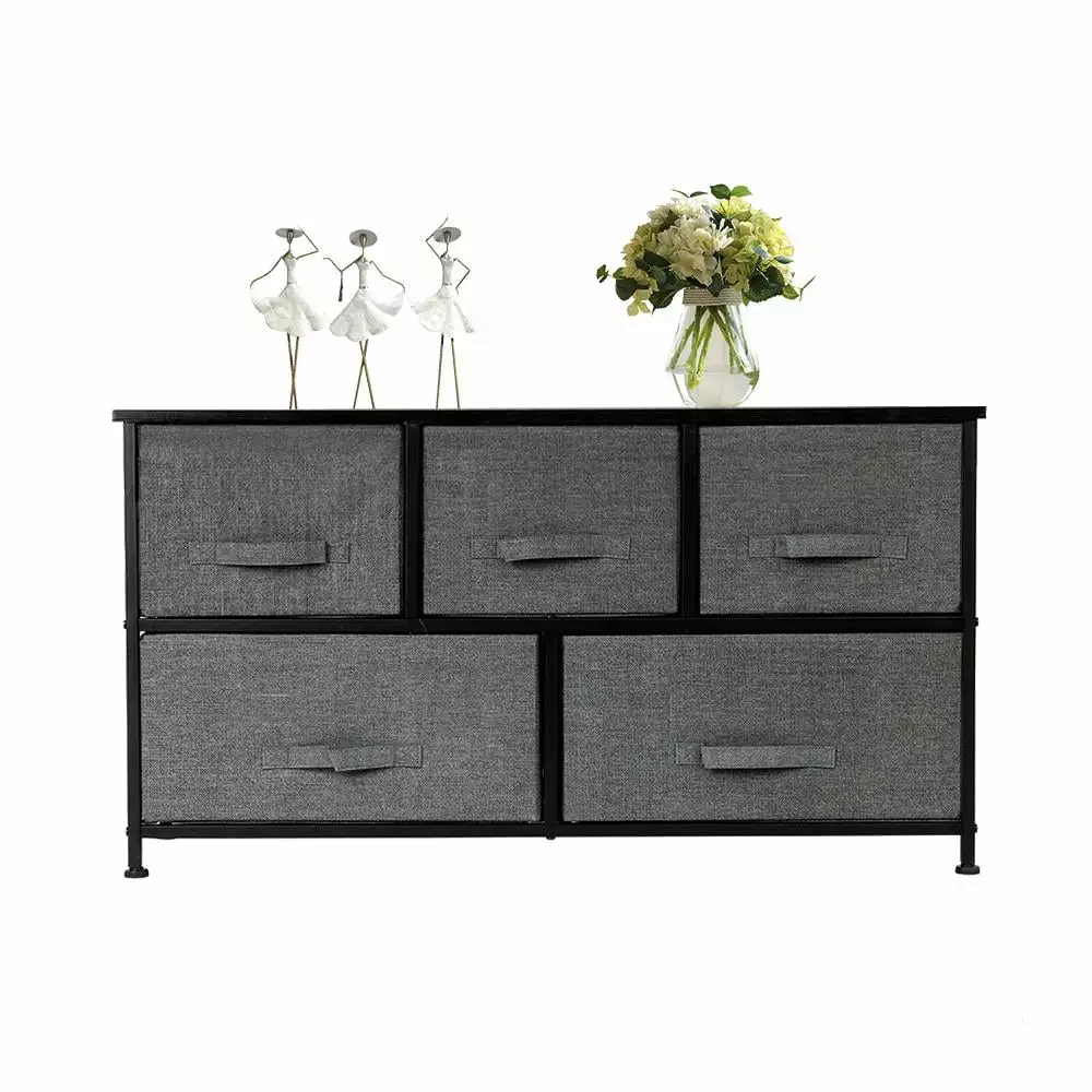 SamyoHome 5-Drawer Dresser Tower Storage Cubby, Fabric Dresser Kids, Gray FCH