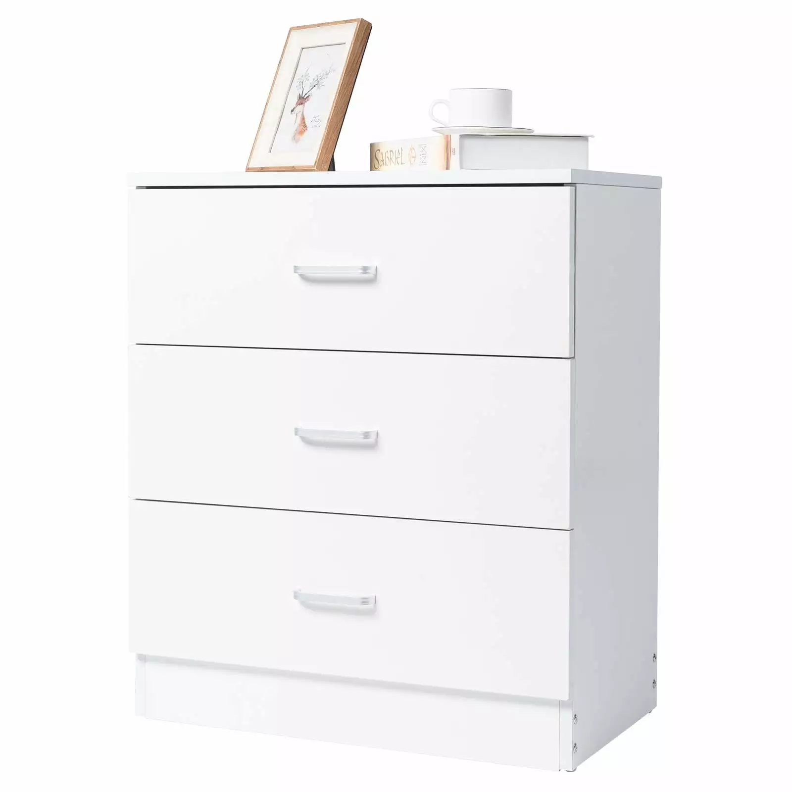 UBesGoo White 3 Drawer Dresser Beside Table Chest Clothes Storage Bedroom Cabinet FCH