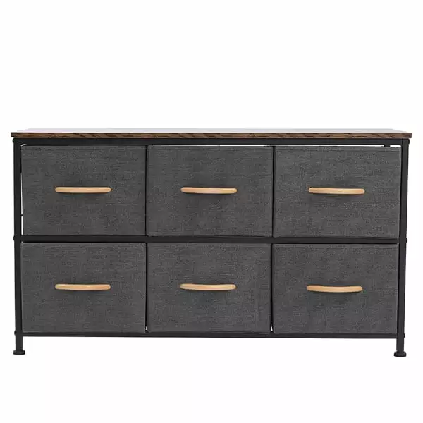 Fithood 3-Tier Wide Drawer Dresser Storage Unit 6 Fabric Drawers and Metal Frame Gray