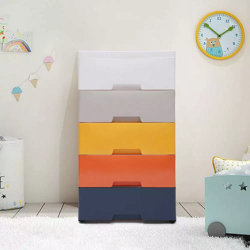 5-Tier Plastic 5-Drawer Dresser Storage Cabinet Bedroom Chest Closet Arranger FloraVivid