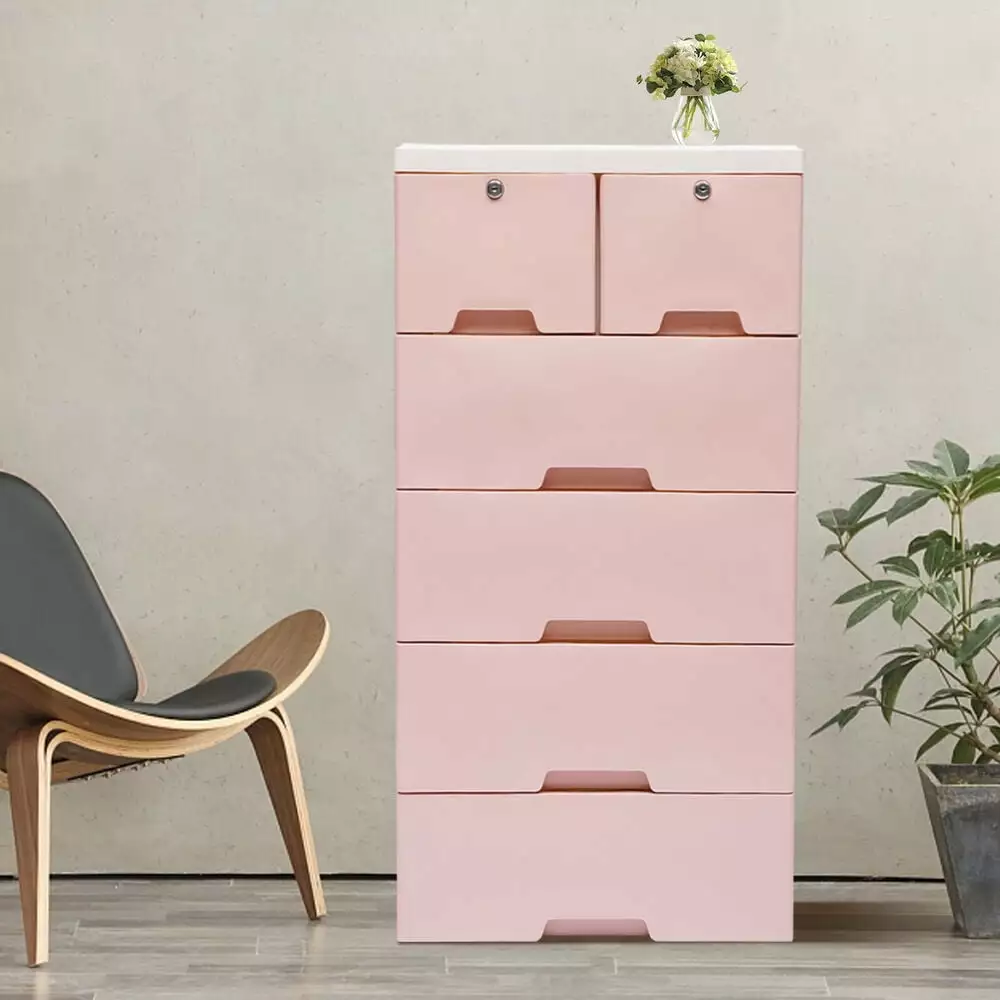 6 Drawer Pink Dresser Chest Tall Clothes Organizer Tower Cabinet FloraVivid