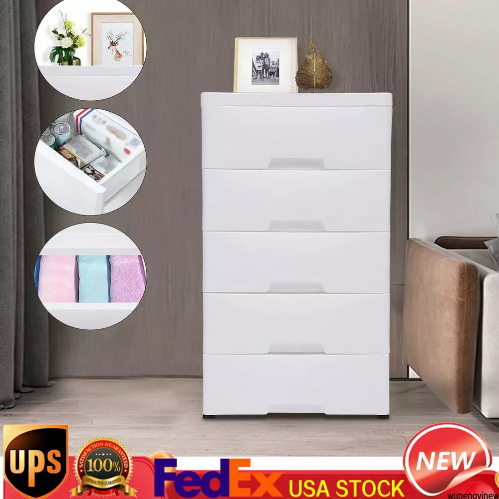 Chest 5 Drawers Plastic Stackable Drawer Tower Dresser Clothes Storage Racks GardenBliss