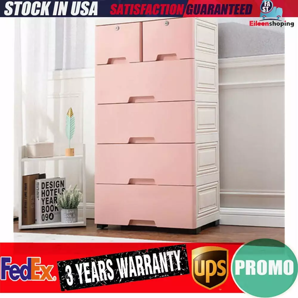 6 Drawer Plastic Closet Dresser Storage Cabinet Bedroom Pink GardenBliss
