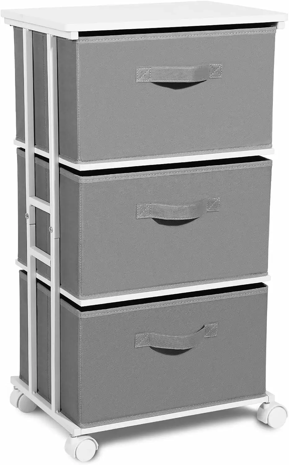 3-Drawer Tall Fabric Storage Dresser Wood Top - Vertical Nightstand Side Arranger Unit Closet Bedroom Nursery Hallway Offi...